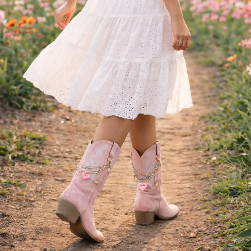 Charmed pink cowboy boots