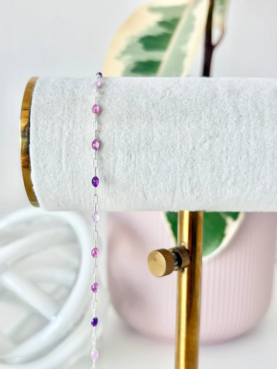 Sterling Silver "Purple & Pink" Opal Enamel Chain — permanent jewellery chain