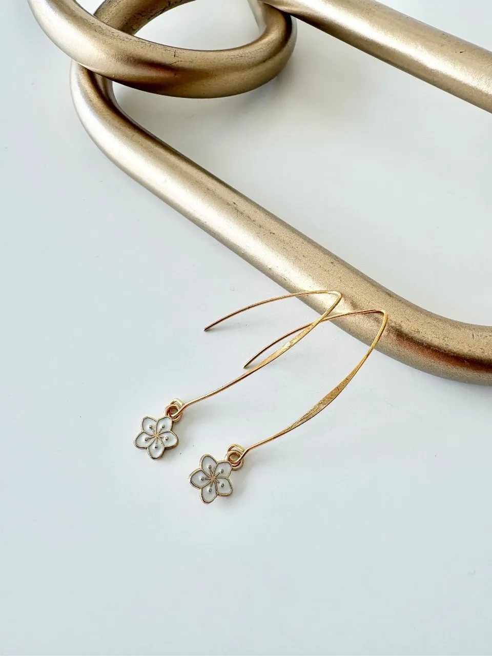 White Flower Threader Earrings — handmade by Dirty Bird Jewellery