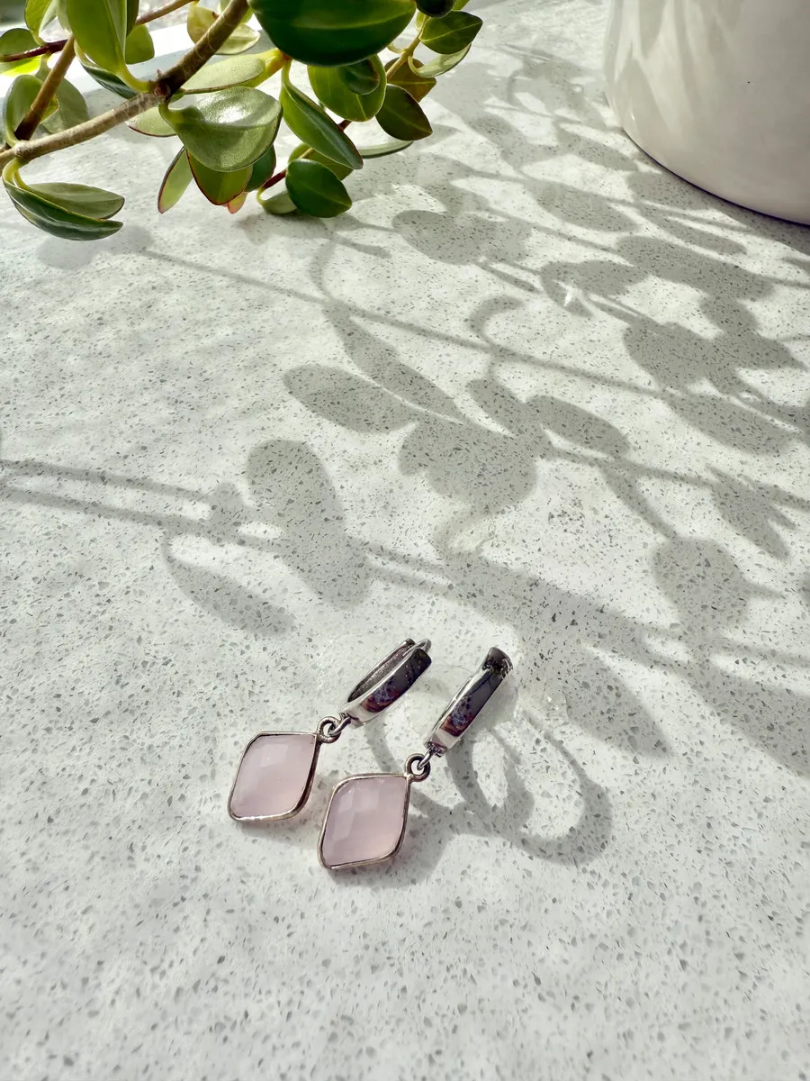 Pink Chalcedony Silver Huggie Earrings — handmade by Dirty Bird Jewellery