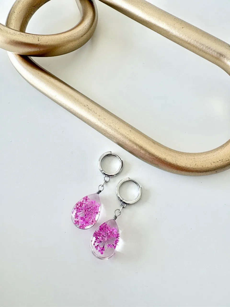 Pink Flower Drop Earrings — handmade by Dirty Bird Jewellery