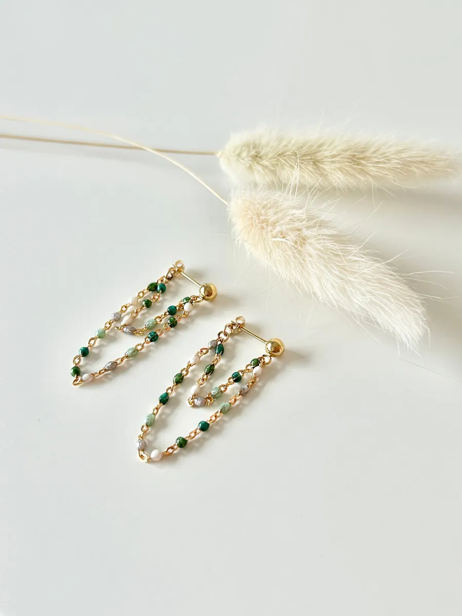 Permanent Chain Earrings Double Loop — handmade by Dirty Bird Jewellery