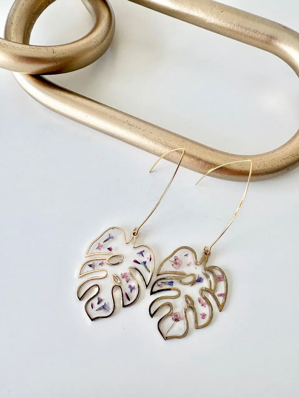 Monstera Leaf Drop Earrings — handmade by Dirty Bird Jewellery