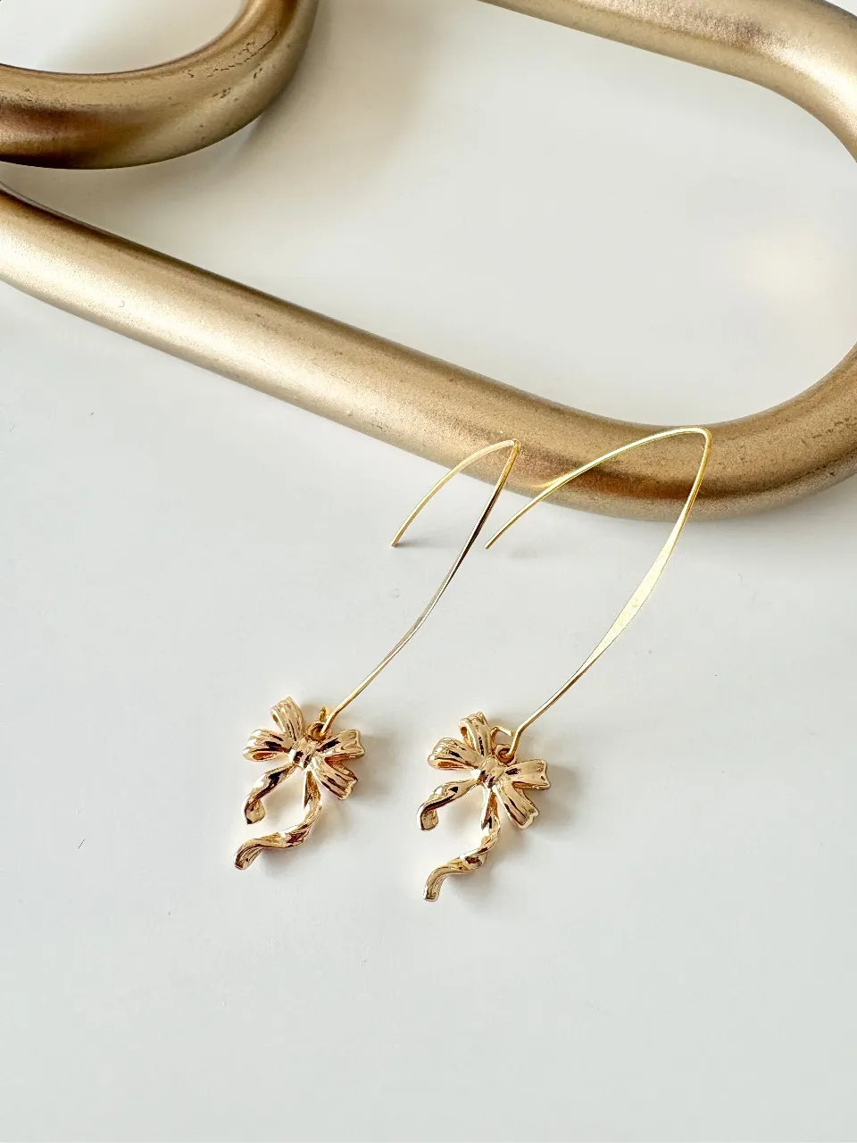 Gold Bow Drop Earrings — handmade by Dirty Bird Jewellery