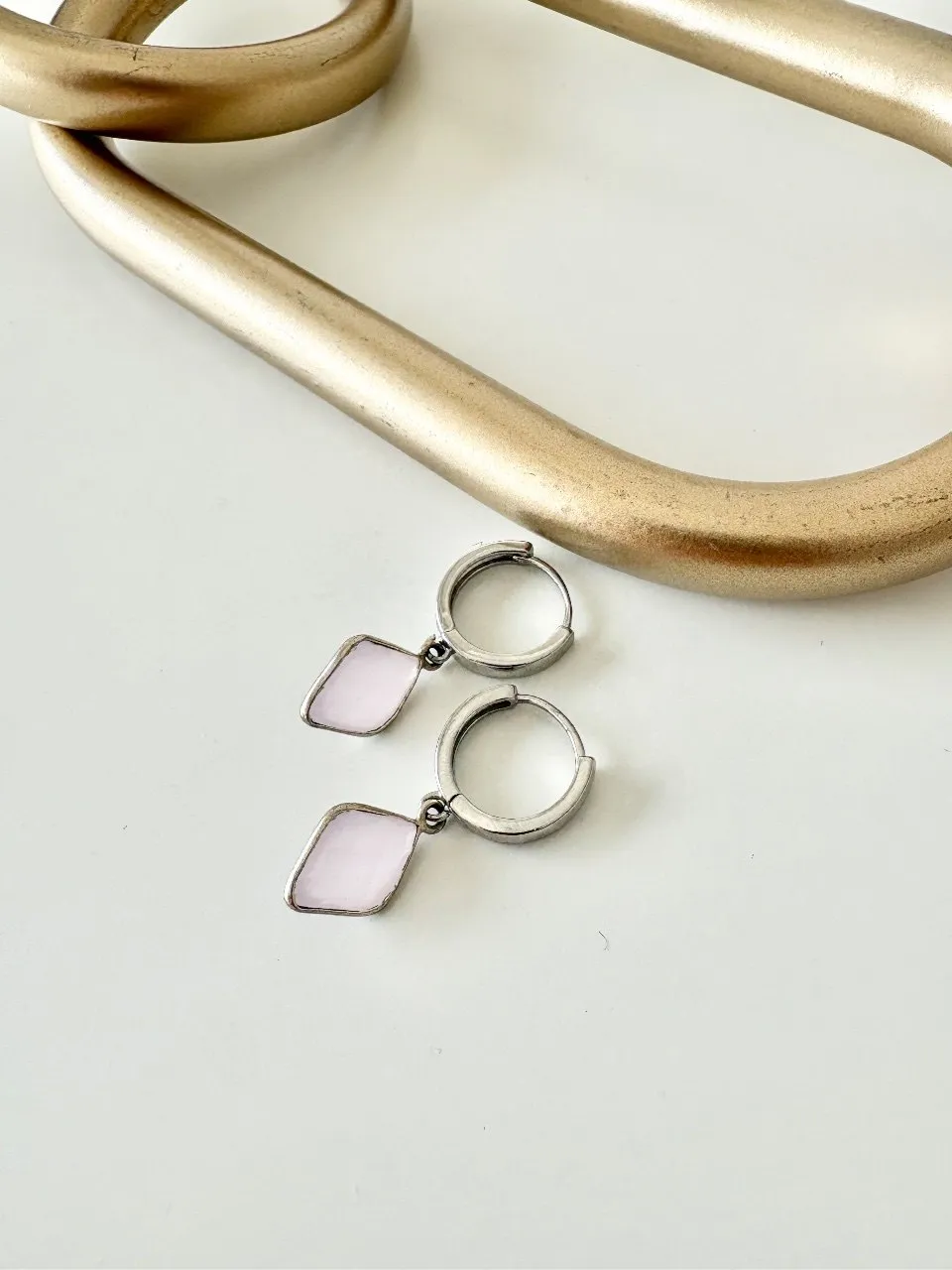 Pink Chalcedony Silver Huggie Earrings — handmade by Dirty Bird Jewellery