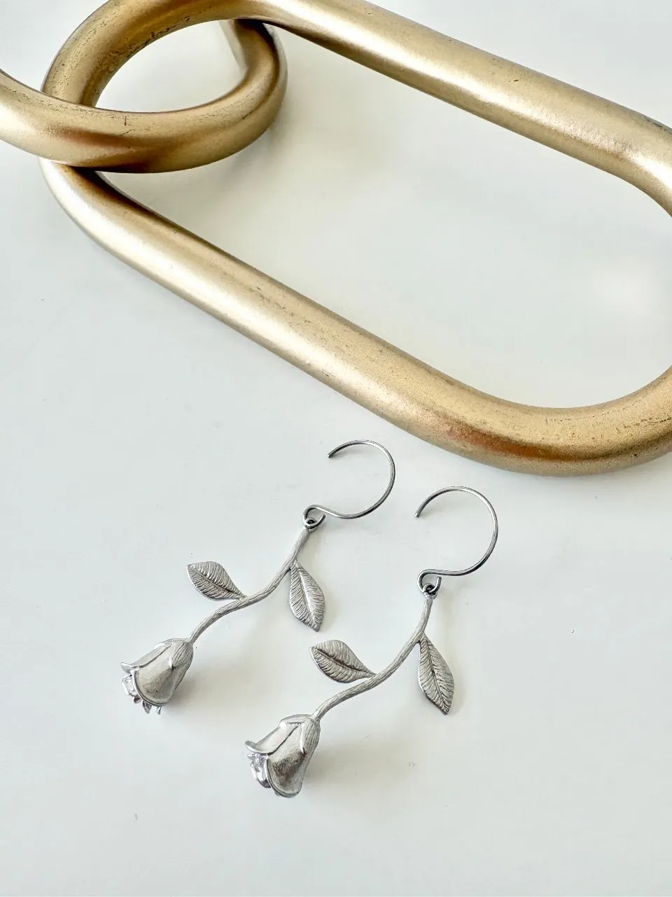 Silver Rose Drop Earrings — handmade by Dirty Bird Jewellery