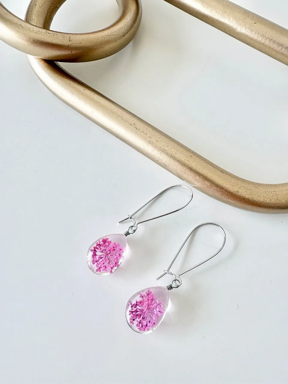 Pink Flower Drop Earrings — handmade by Dirty Bird Jewellery