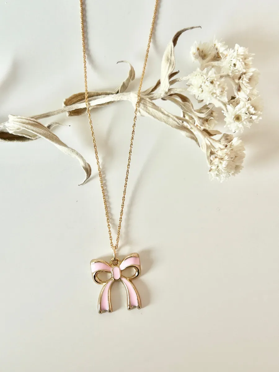 Pink Bow Necklace — handmade by Dirty Bird Jewellery