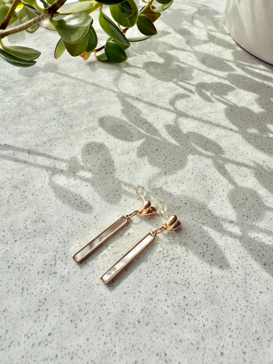 Mother of Pearl Bar Earrings — handmade by Dirty Bird Jewellery