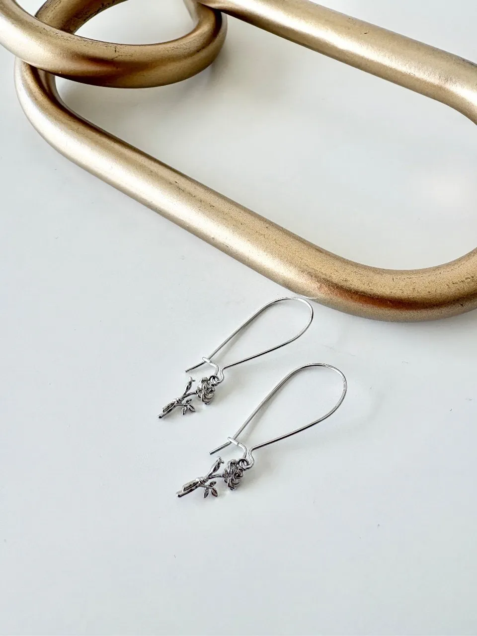 Silver Rose Drop Earrings — handmade by Dirty Bird Jewellery