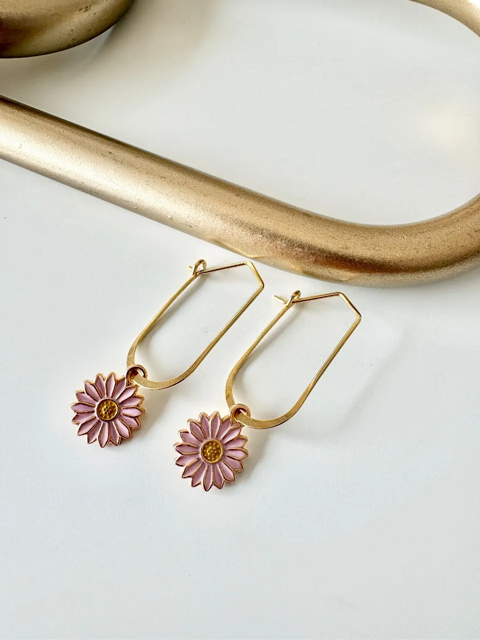 Pink Daisy Drop Earrings — handmade by Dirty Bird Jewellery