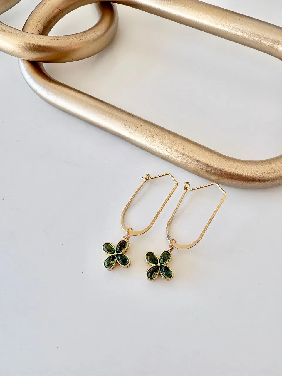 Green Clover Drop Earrings — handmade by Dirty Bird Jewellery