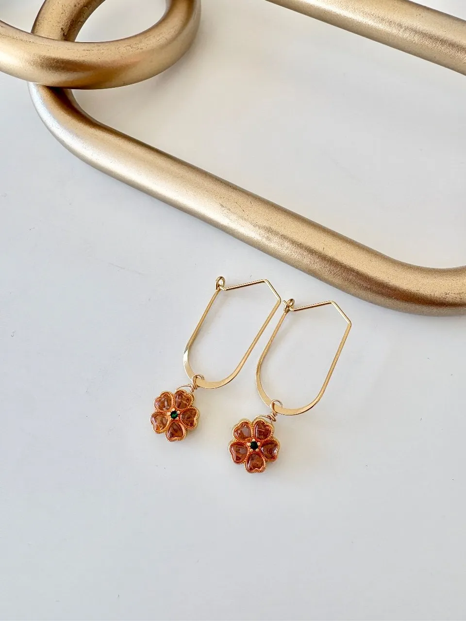 Amber Flower Drop Earrings — handmade by Dirty Bird Jewellery