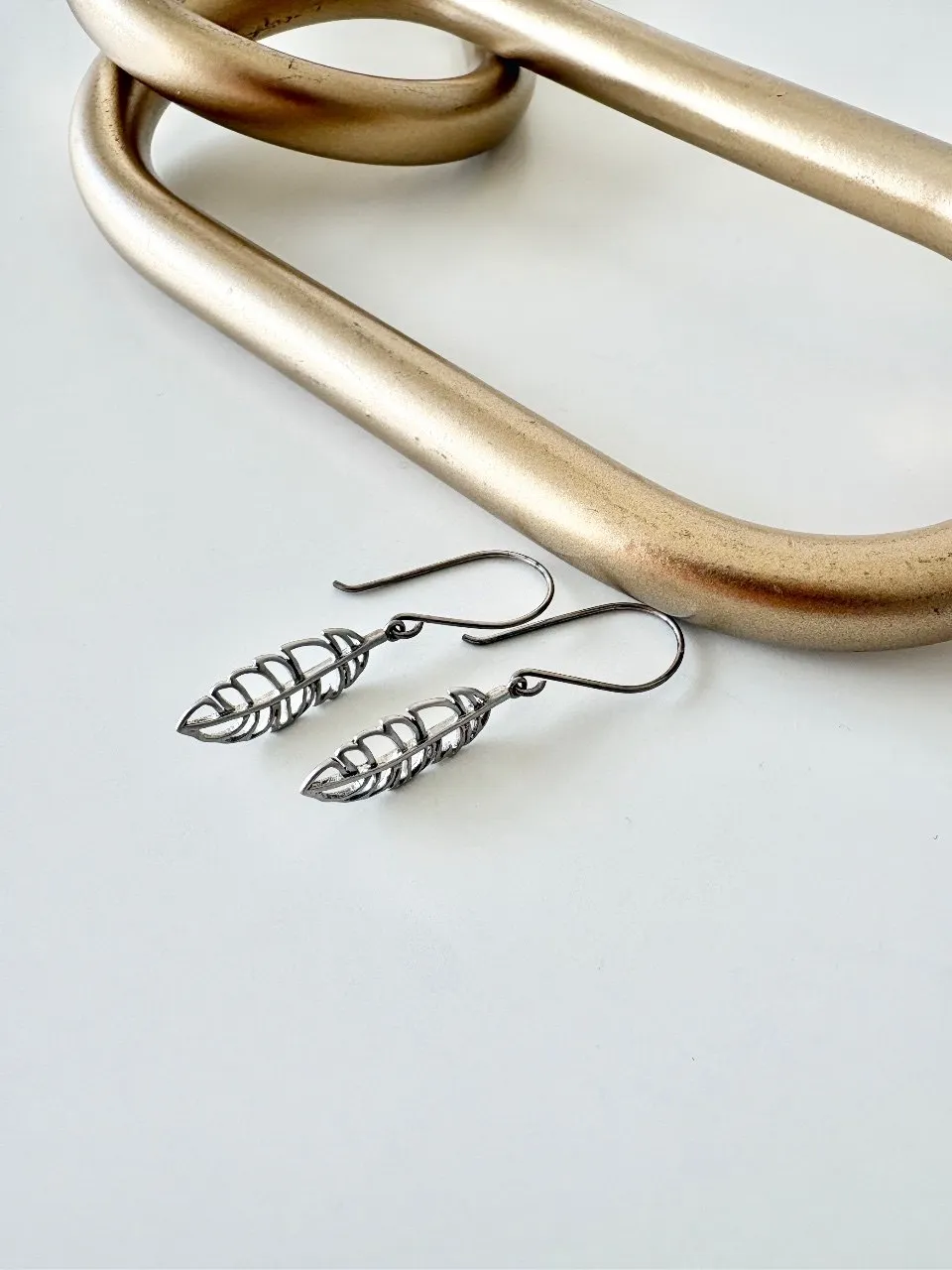 Silver Feather Drop Earrings — handmade by Dirty Bird Jewellery