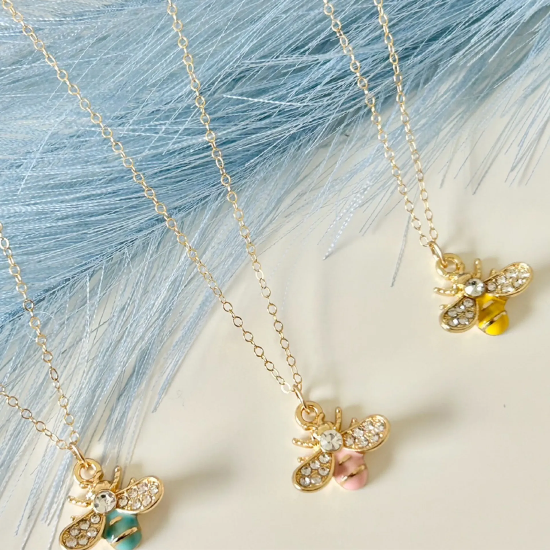 Crystal & Enamel Bee Necklace — handmade by Dirty Bird Jewellery