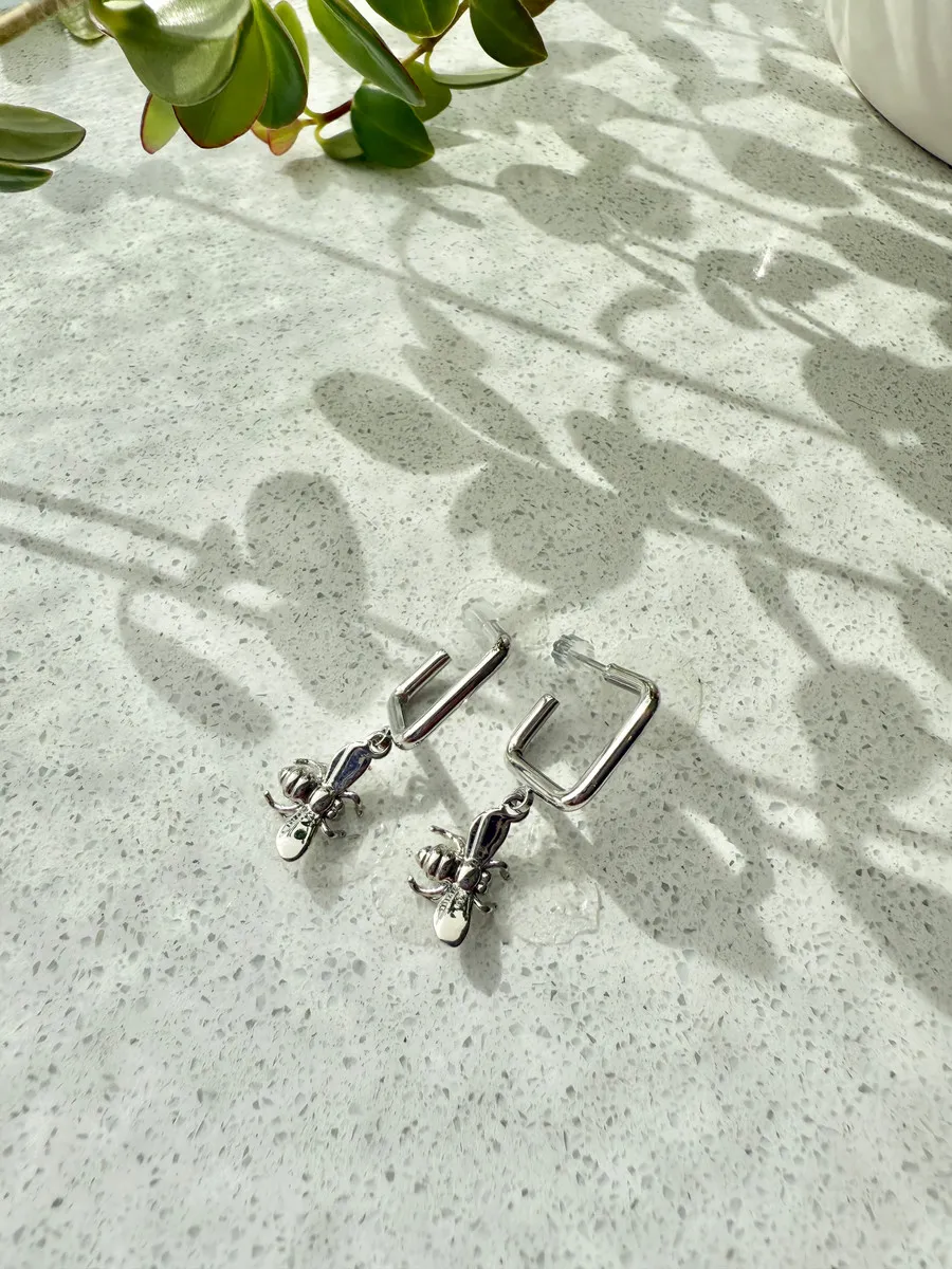 Silver Bee Earrings — handmade by Dirty Bird Jewellery