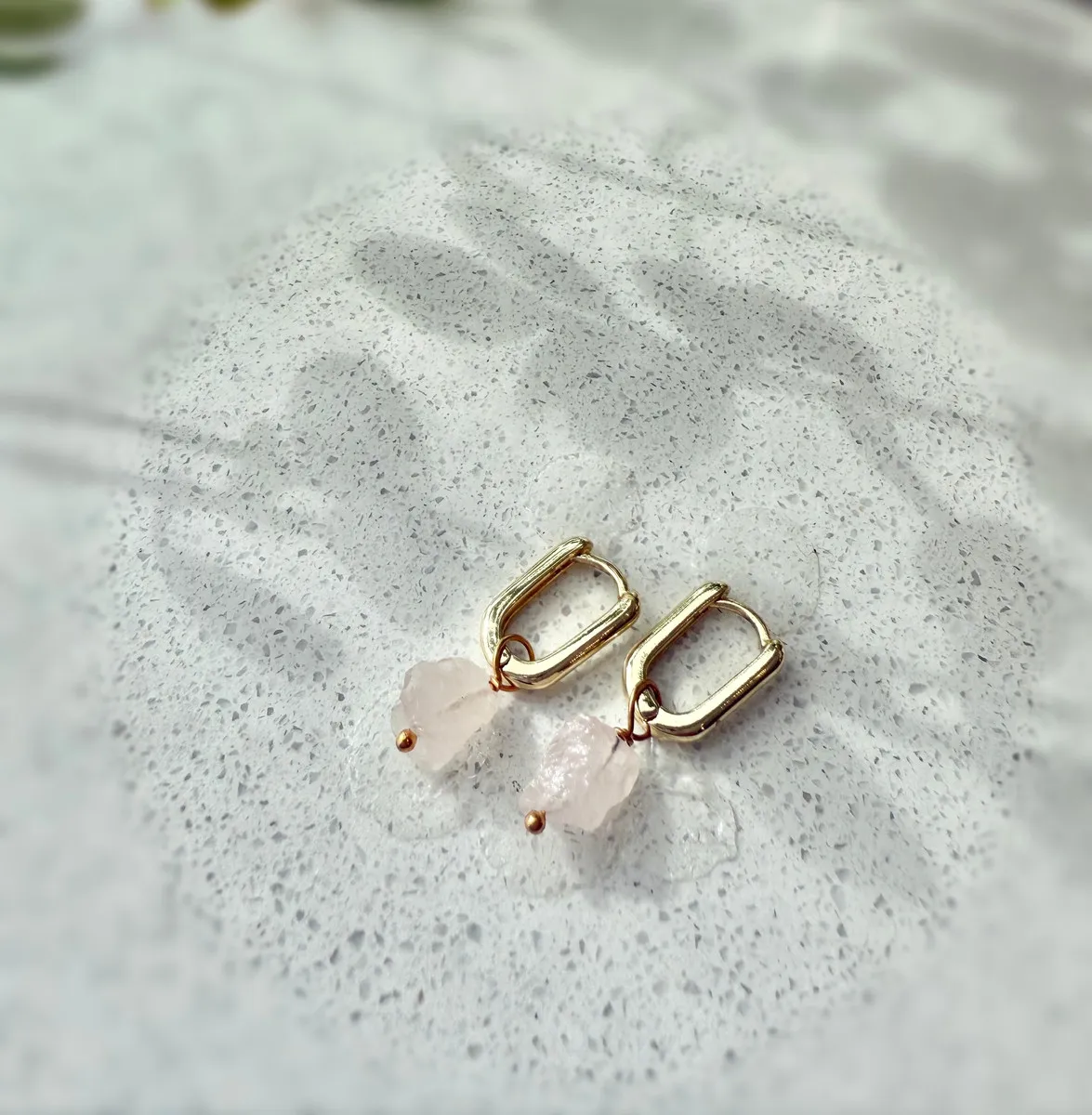 Rose Quartz Earrings — handmade by Dirty Bird Jewellery
