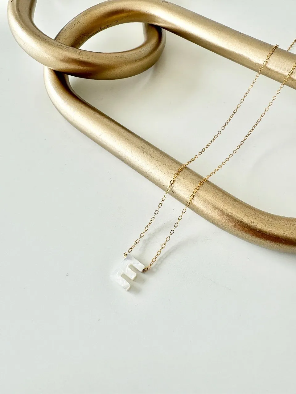 Mother Of Pearl "E"Necklace — handmade by Dirty Bird Jewellery