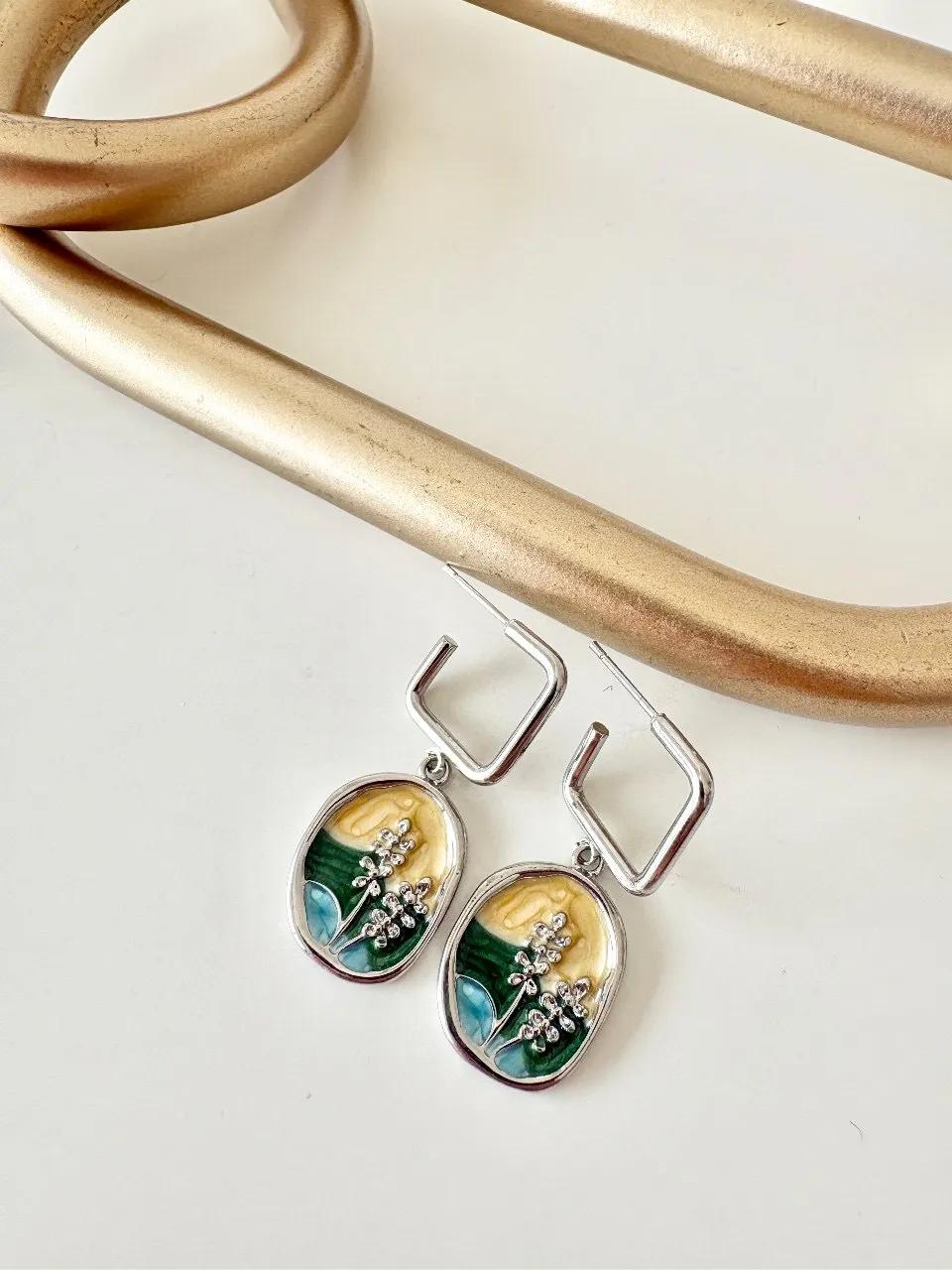 Wildflower and Enamel Stamped Earrings — handmade by Dirty Bird Jewellery
