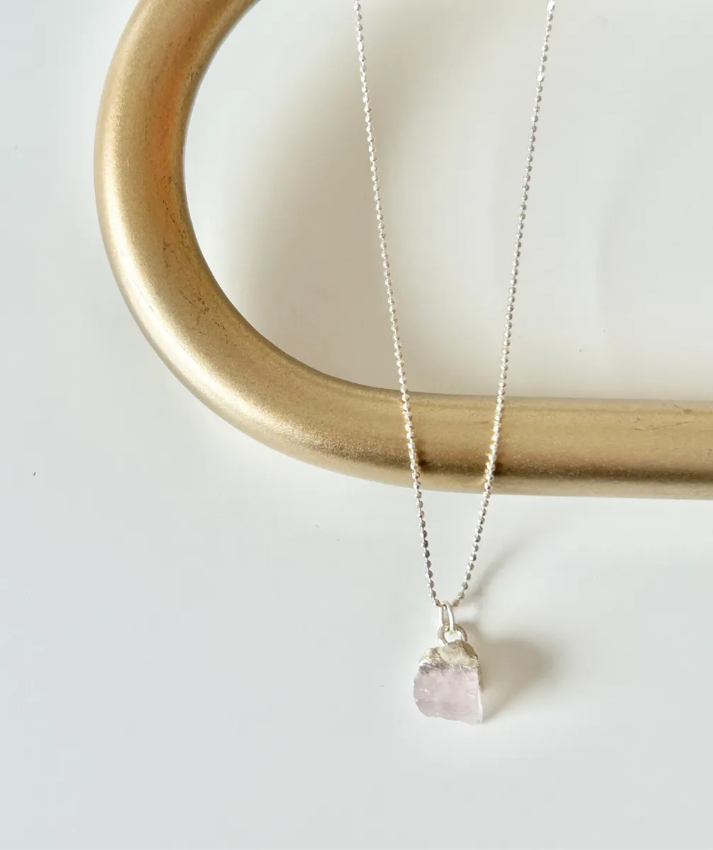 Raw Pink Quartz Gemstone Necklace — handmade by Dirty Bird Jewellery