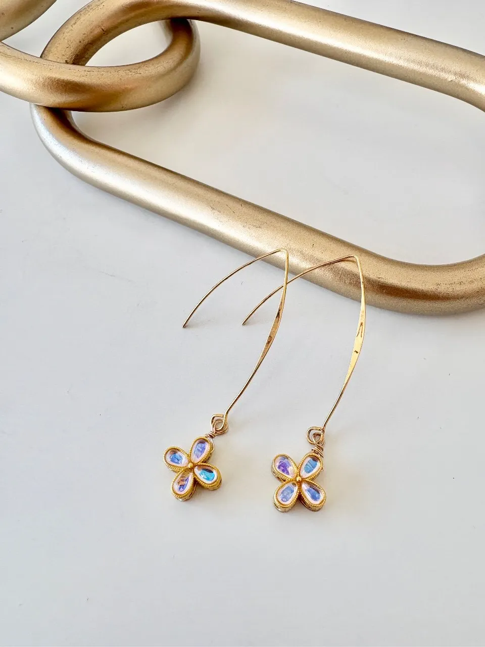 Crystal Clover Threader Earrings — handmade by Dirty Bird Jewellery