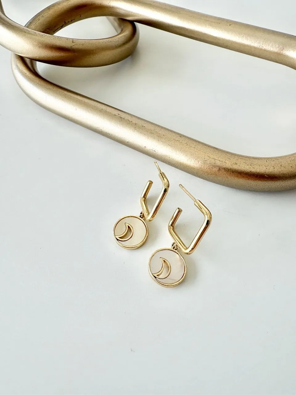 Mother of Pearl Circular Moon Earrings — handmade by Dirty Bird Jewellery