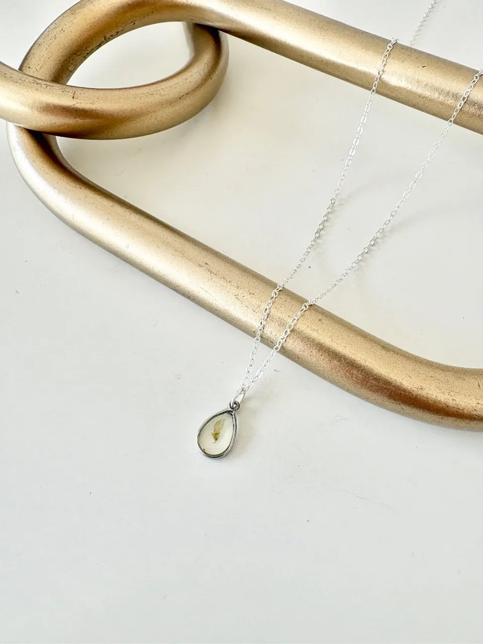 Pressed Flower Teardrop Pendant Necklace — handmade by Dirty Bird Jewellery