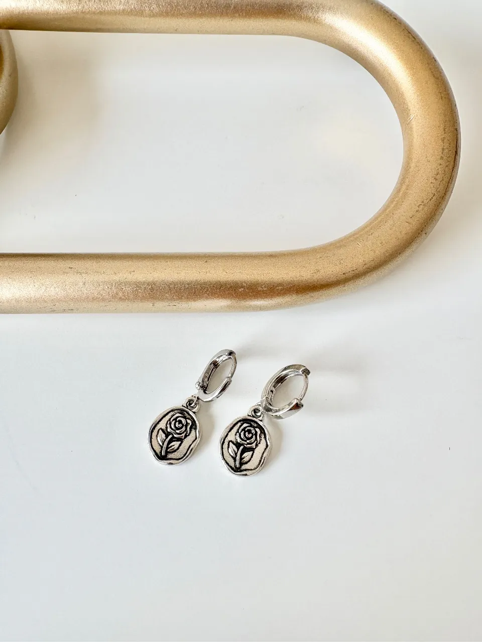Stamped Rose Huggie Earrings — handmade by Dirty Bird Jewellery