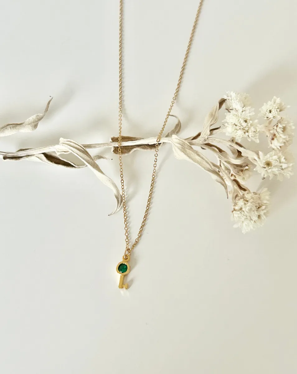 Emerald Key Necklace — handmade by Dirty Bird Jewellery