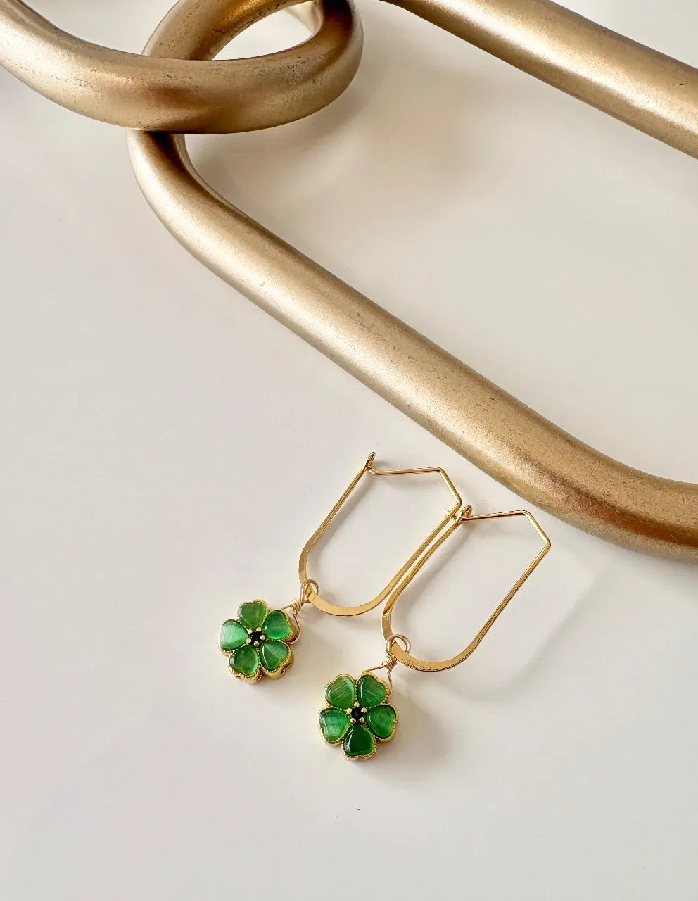 Green Clover Drop Earrings — handmade by Dirty Bird Jewellery