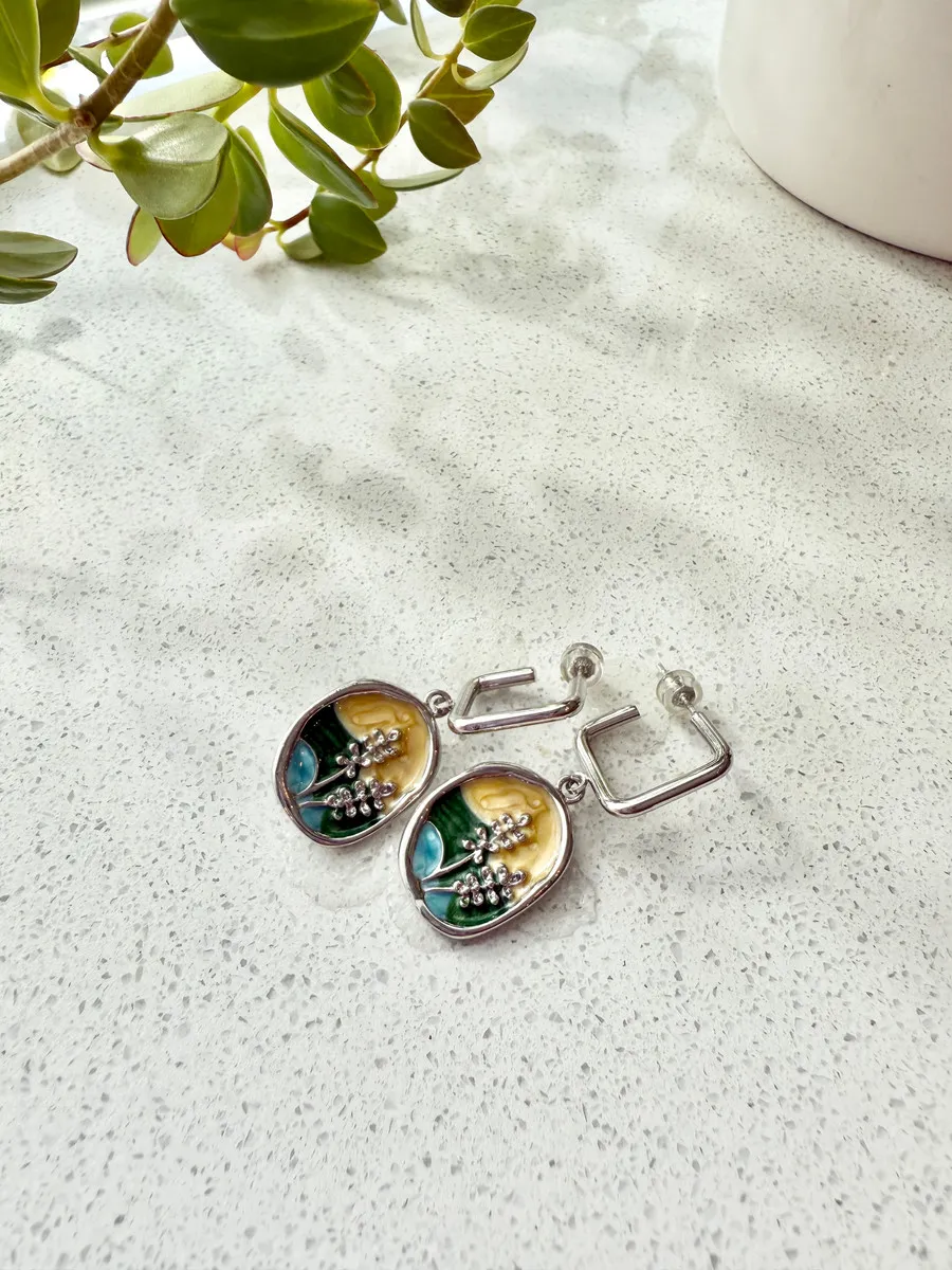 Wildflower and Enamel Stamped Earrings — handmade by Dirty Bird Jewellery