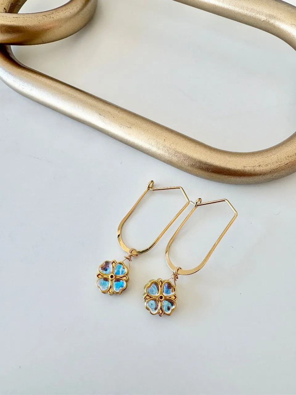 Blue Clover Drop Earrings — handmade by Dirty Bird Jewellery